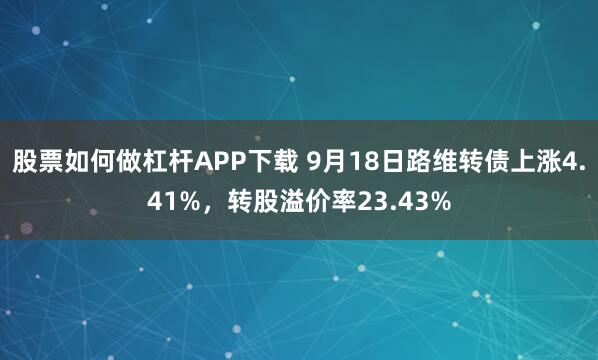 股票如何做杠杆APP下载 9月18日路维转债上涨4.41%，转股溢价率23.43%