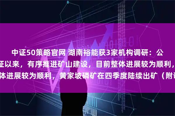 中证50策略官网 湖南裕能获3家机构调研：公司自取得磷矿采矿许可证以来，有序推进矿山建设，目前整体进展较为顺利，黄家坡磷矿在四季度陆续出矿（附调研问答）
